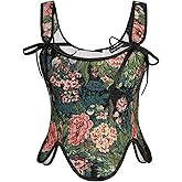 SCARLET DARKNESS Bustier Tops for Women Renaissance Floral Lace Up Bodyshaper Corset with Zipper