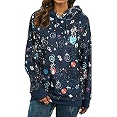 Ezcosplay Women Long Sleeve Space Astronaut Graphic Hoodies Casual Drawstring Pullover Hooded Sweatshirts with Pocket