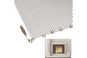 Flehomo 24 × 24 Inch Fireplace Mesh Screen Curtain, Replacement Fireplace Screen Curtain for Fireplace, Decorative Spark Guard Chain, Scroll Packaging, Antique Brass