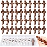 50Pcs Wooden Cross Bulk Worry Cross with Organza Gift Bags Handcrafted Solid Walnut Pocket Cross My Heart Prayer Stress Relief Christian Faith Encouragement Gifts for Church Easter Religious Sharing