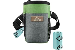 LIOOPET Dog Treat Pouch - Fashionable Green&Grey Design - Large Capacity Dog Treat Bag for Dog Walks, Outdoor Activities, Tra