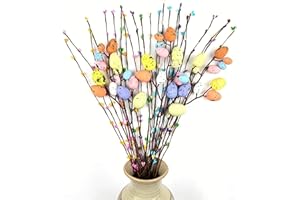 Artificial Easter Spray Vine with Pastel Easter Eggs and Berries – 15.7" Spring Floral Decor for Home, Table Centerpiece, Wre