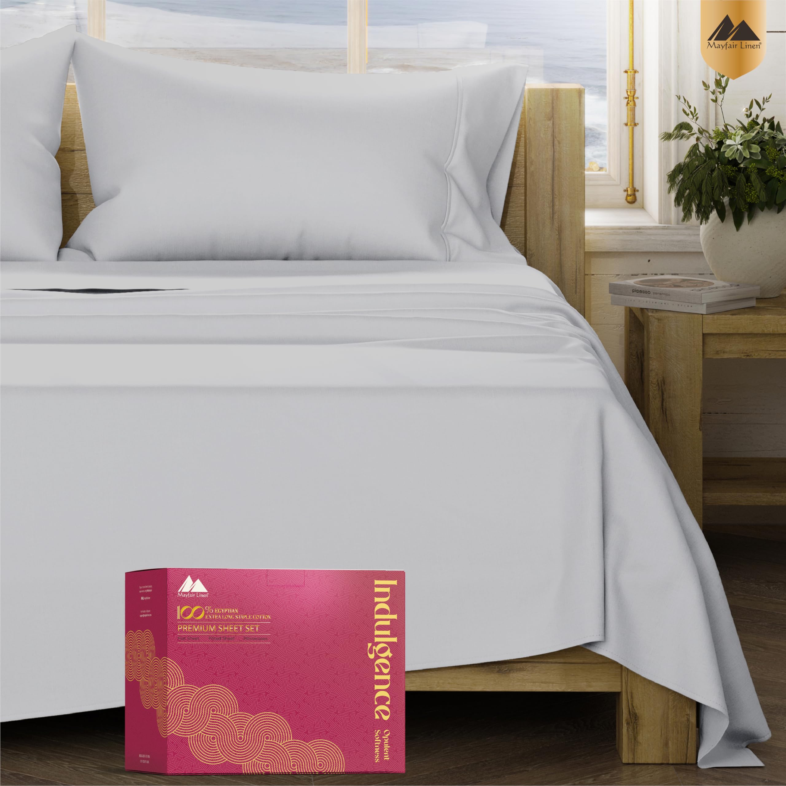 Photo 1 of Mayfair Linen 100% Egyptian Cotton Split King Sheets Sets for Adjustable Bed - Luxury 1200 Series Split King Sheet Set (5 PC, Light Grey), Soft, Cooling & Breathable, Sateen 17" Deep Pocket Sheet