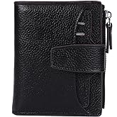 AINIMOER Women's RFID Blocking Leather Small Compact Bi-fold Zipper Pocket Wallet Card Case Purse with id Window