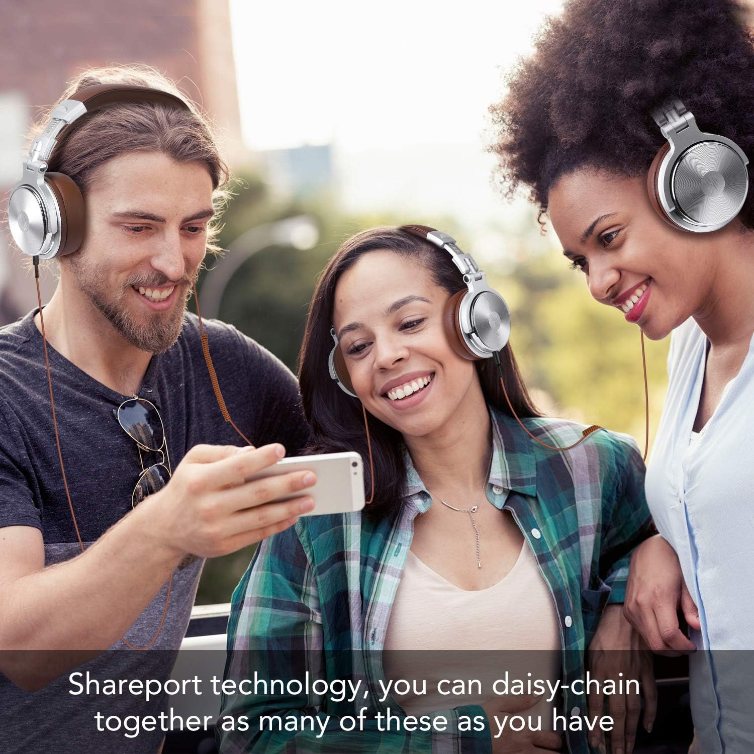 Over Ear Headphone, Wired Premium Stereo Sound Headsets with 50mm Driver, Foldable Comfortable Headphones with Protein Earmuffs and Shareport for Recording Monitoring Podcast PC TV- with Mic (Silver): Electronics