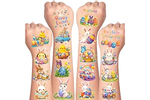 Easter Temporary Tattoos Kids, 10 Sheets, Temporary Tattoos for Boys and Girls Include Bunny, Eggs and Chicks - Easter Basket