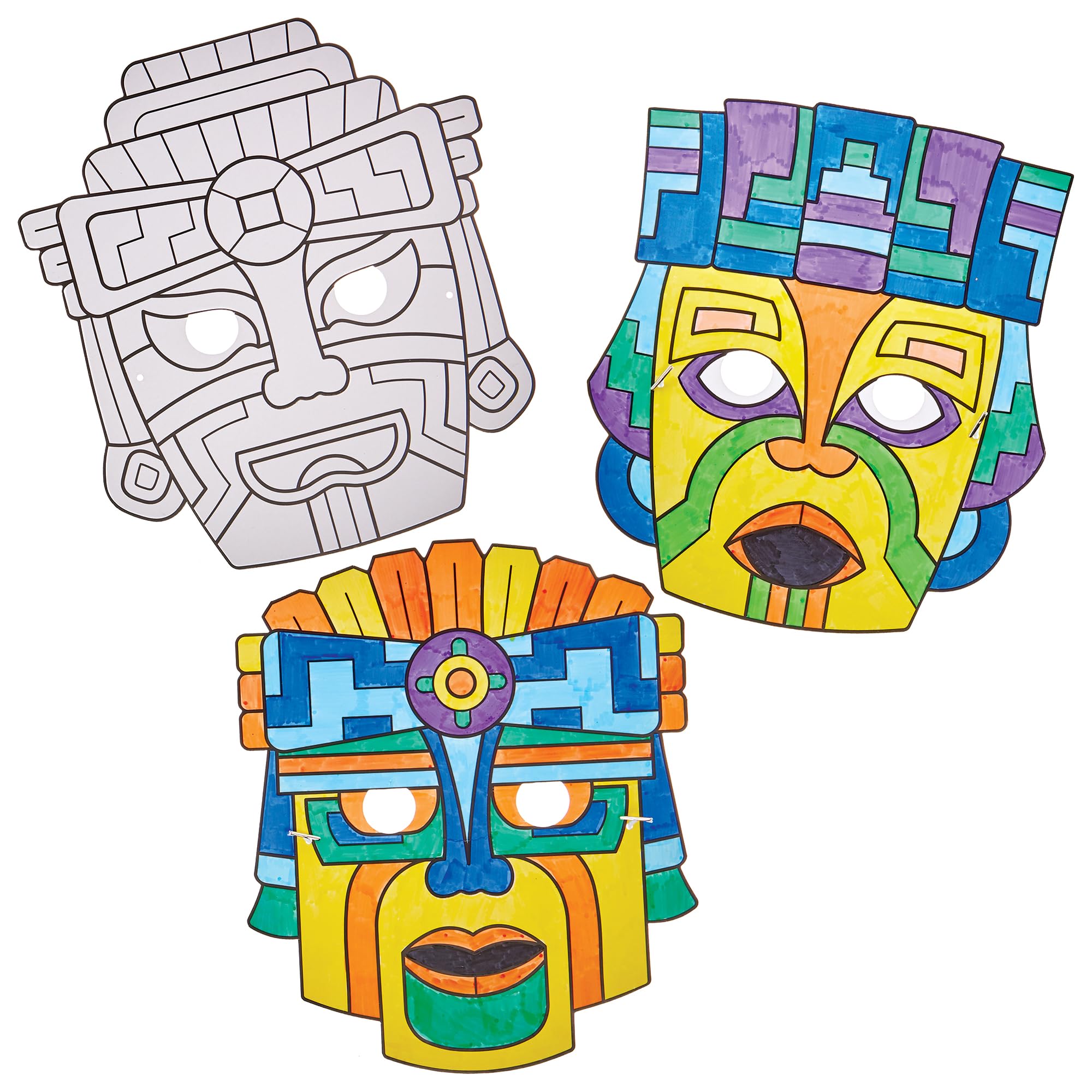 Baker Ross FN021 Aztec Colour-in Masks - Pack of 8, Educational Arts and Crafts Kits, Learning Resources