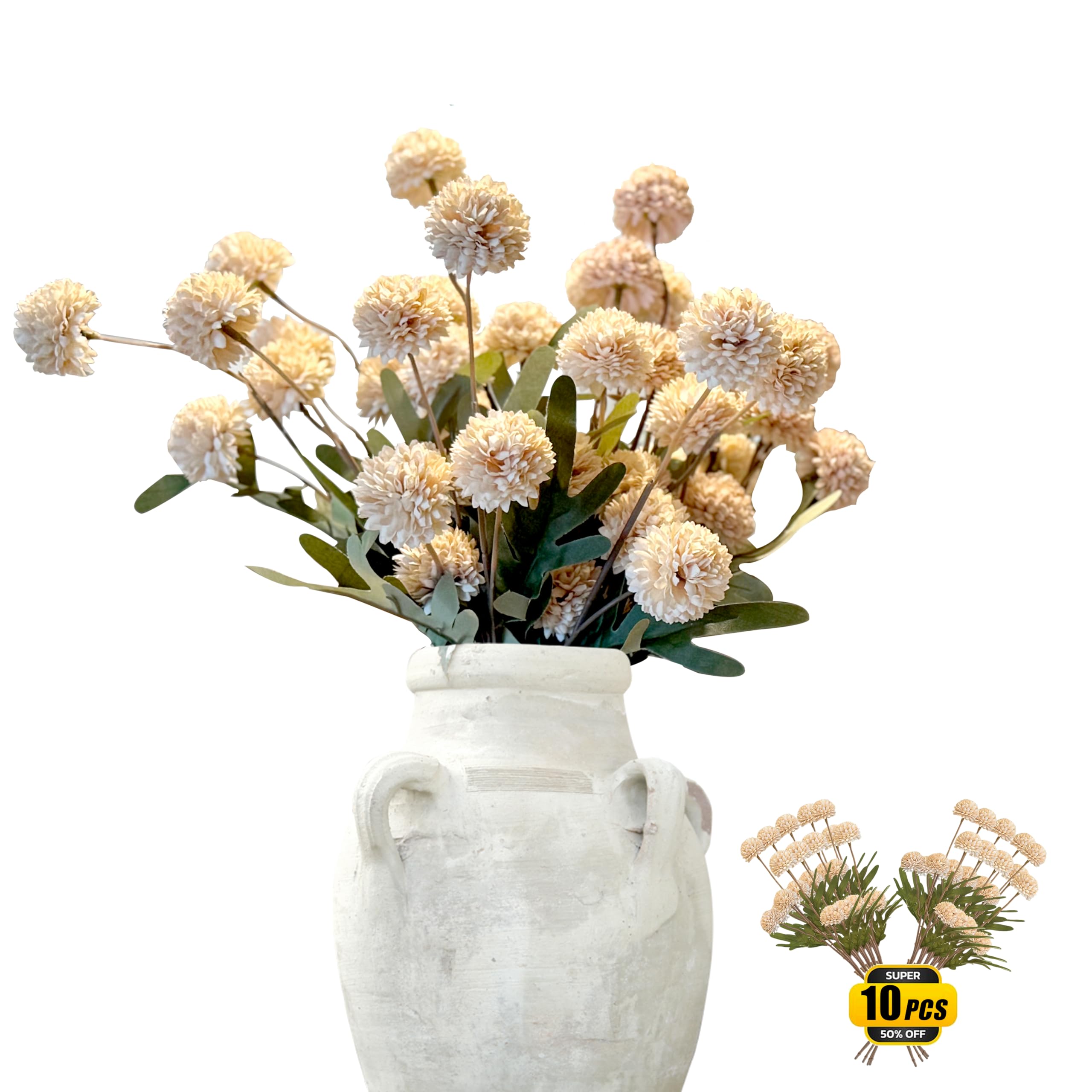 Photo 1 of 10pcs Fall Artificial Flowers, Champagne Faux Mums + Baby's Breath, Fake Silk Stems Fall Floral Centerpiece, Autumn Wedding/Home Decor, Table Centerpieces for Baby Shower