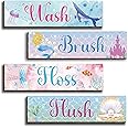 Vagafilla 4 Pieces Watercolor Ocean Mermaid Bathroom Wall Decor Signs, Inspirational Ocean Wall Art Signs for Girls, Funny Bathroom Rules Wood Hanging Sign Toilet Restroom Wall Decor-3
