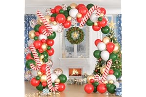 RHGBINLI Christmas Balloon Garland Arch kit - 105 Pieces Red Green Gold and White Balloons with Candy Cane Balloons for Xmas Party Decorations