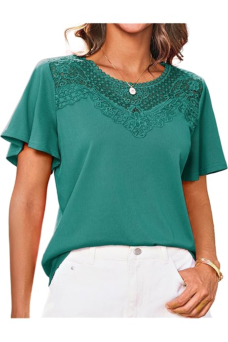 Blusas Manga Corta Mujer Blusa Con Encaje Elegante Y Cómoda