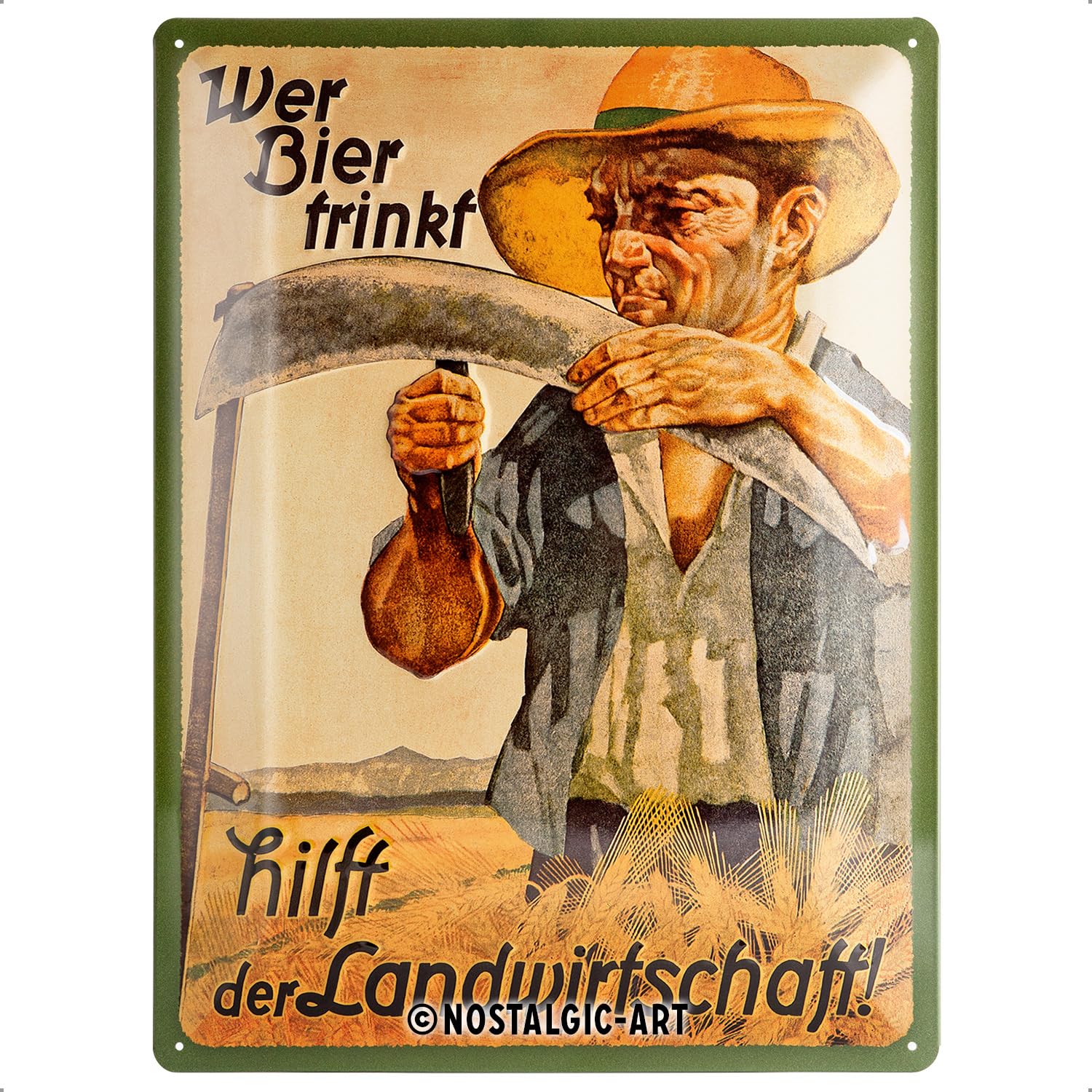 Nostalgic-Art Retro Tin Sign – Open Bar – Bier Landwirtschaft – Gift idea for beer fans, Metal Plaque, Vintage design for decoration, 30 x 40 cm