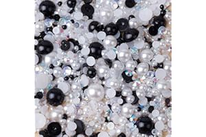 Niziky 1100PCS Flatback Pearls and Rhinestone, Mixed Size 3mm-10mm AB Color Resin Rhinestones Half Pearls for Crafts, 30g Half Round Flatback Pearls Rhinestones for Nail Face Art Crafts