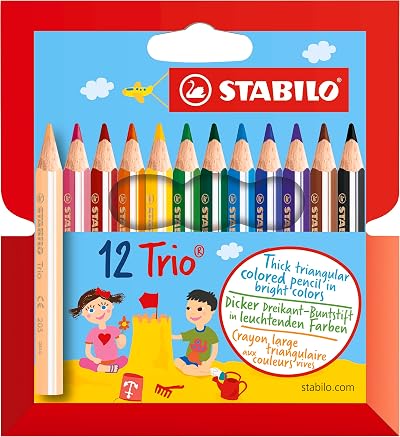 STABILO Trio Thick Short Triangular Colouring Pencil Pack 12 Assorted