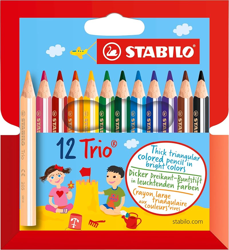 STABILO Trio Thick Short Triangular Colouring Pencil Pack 12 Assorted