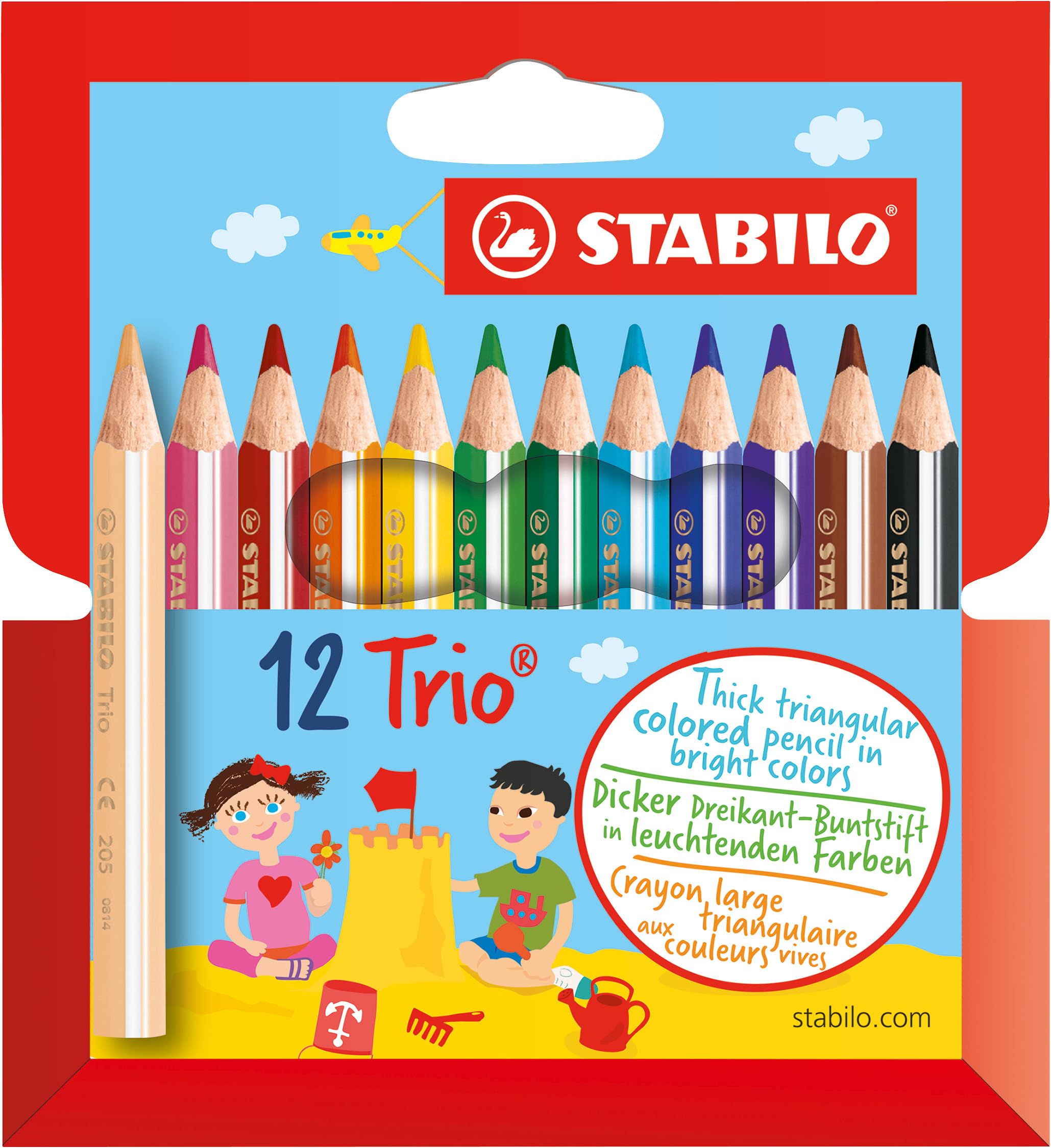 STABILO Trio thick short - Triangular Colouring Pencil - Pack of 12 - Assorted Colours