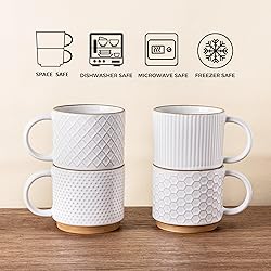 GBHOME 6OZ Stackable Coffee Mugs, Ceramic Coffee