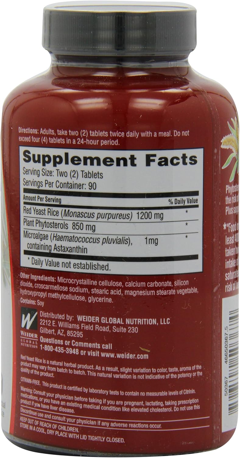 Weider Red Yeast Rice Plus 1200mg ♡ - With 850mg of Natural Phytosterols- Gluten FREE - One Month Supply: Health & Personal Care
