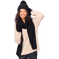 Wool Blend Knit Hat Scarf Set with Detachable Pom Pom Winter Beanie Long Scarf Kayla White Knit Scarf with Fur Pom Poms: Furhatworld.com main image 4