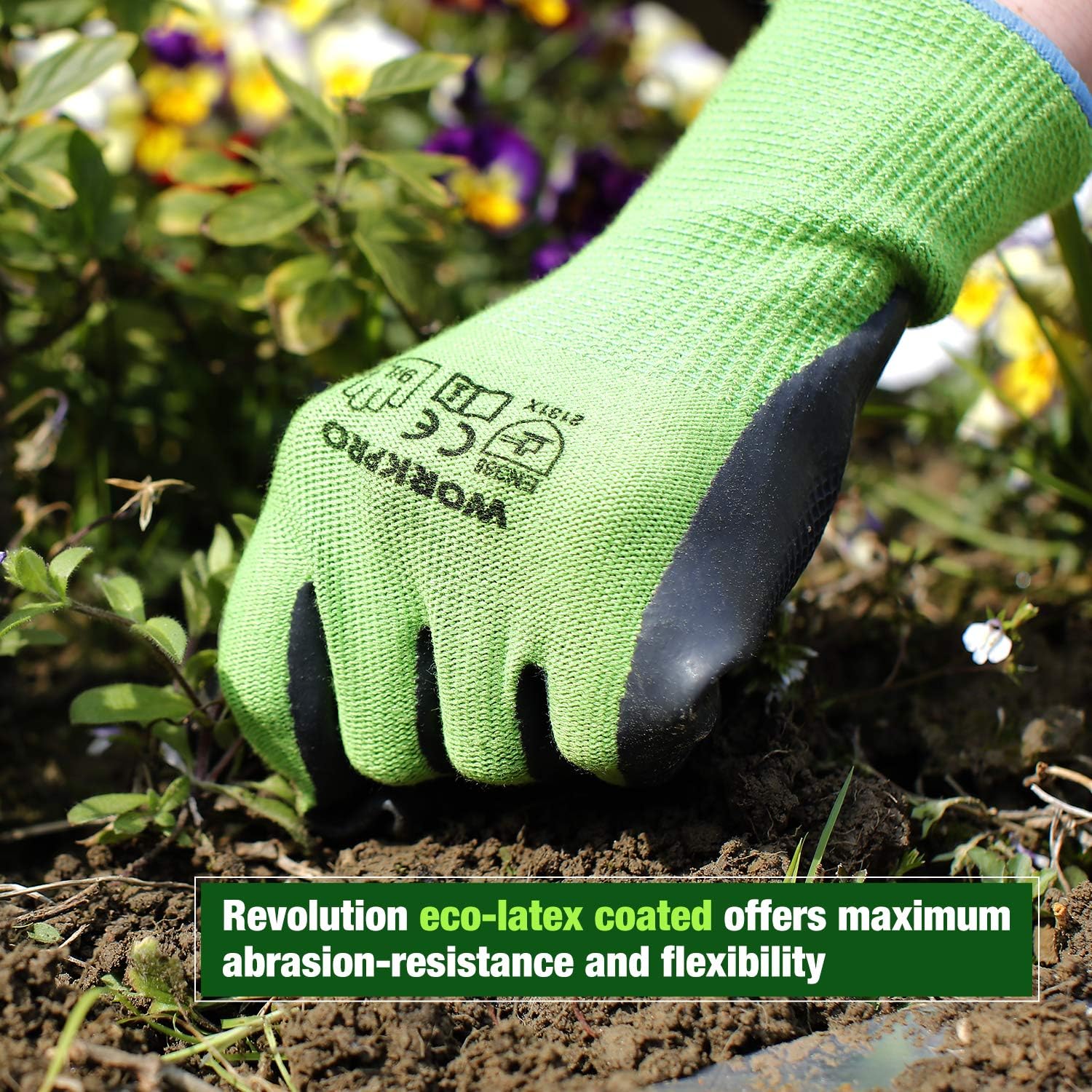 WORKPRO 2 Pairs Garden Gloves, Working Gloves with Eco Latex Palm Coated, Works Gloves with Touchscreen for Weeding, Digging, Raking and Pruning(M): Garden & Outdoor