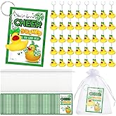 Seenelling Cheer Gifts Bulk Duck Keychain You've Been Cheer Ducked Tags Bow Organza Bags for Valentines Cheerleader Team Gift(Green,40 Set)