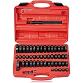 DAYUAN 52 in 1 Custom Bushing Driver Set, Bush Removal Puller Bearing Press | Transmission Bushing Driver Set，Wheel Bearing, Race &amp; Seal Installer, 50 Interchangeable Discs, Carbon Steel, Red Case