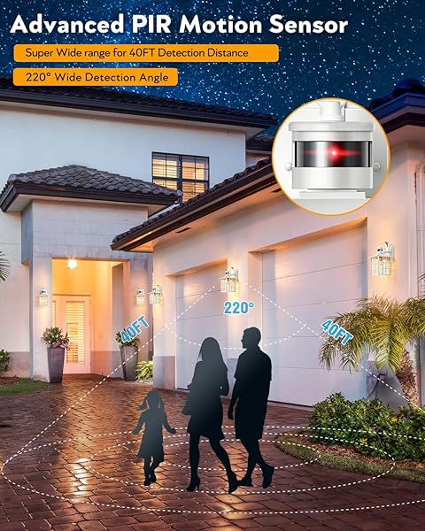 VIANIS WHITE MOTION SENSOR EXTERIOR WALL LANTERN, 2 PACK DUSK TO DAWN OUTDOOR LIGHT FIXTURE WALL MOUNT, ANTI-RUST MODERN OUTDOOR WALL SCONCE LIGHTING FOR HOUSE FRONT PORCH GARAGE WITH TEMPERED GLASS