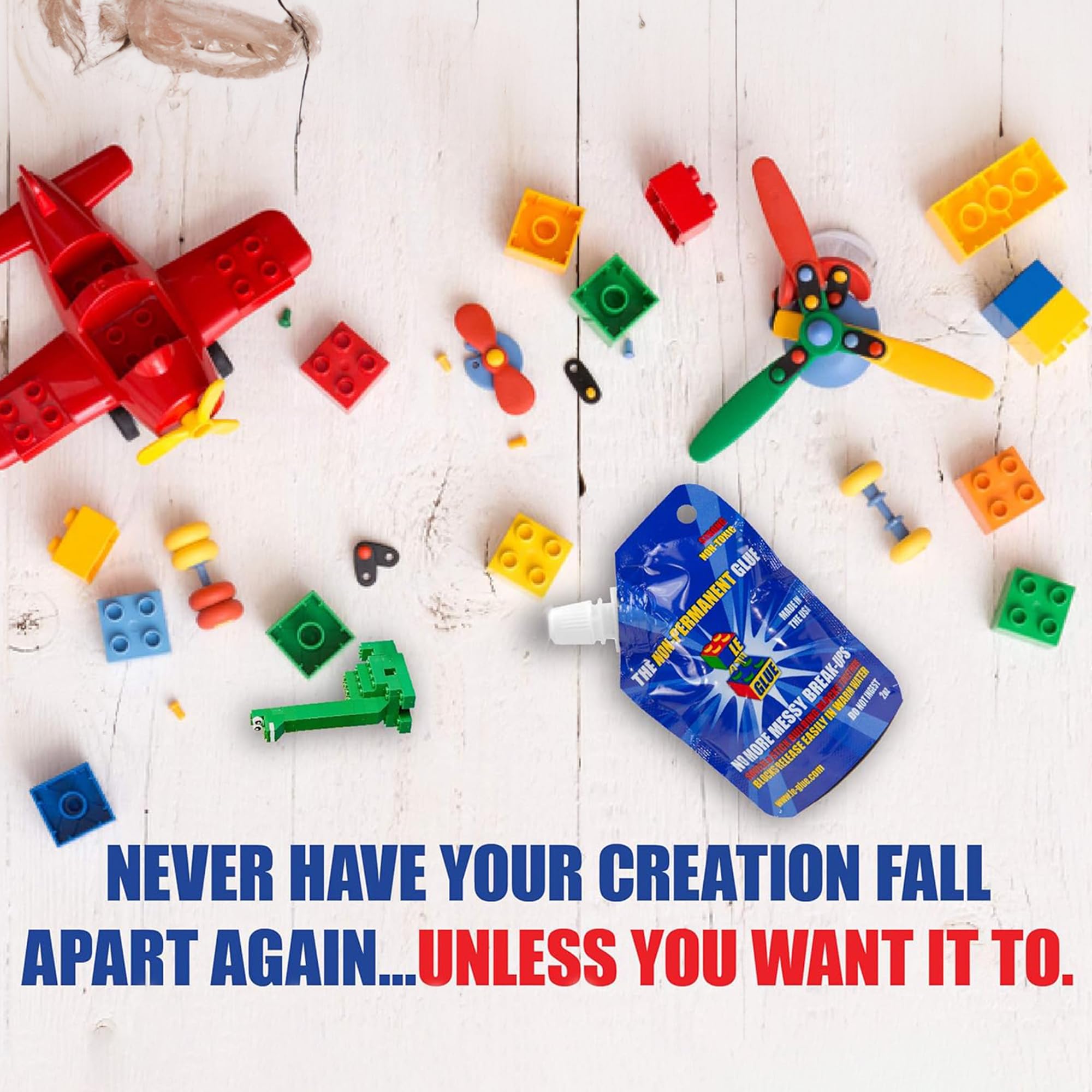 Le Glue Temporary Glue 2 Pack - Compatible with Legos - Non-Permanent Clear Adhesive for Plastic Building Blocks - No Messy Break-Ups - Non-Toxic Formula Created for Kids, by a Kid