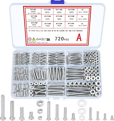 Xiaheipi 720 Pcs Galvanized Screws Nuts Washers Set M3 M4 M5 Assortment