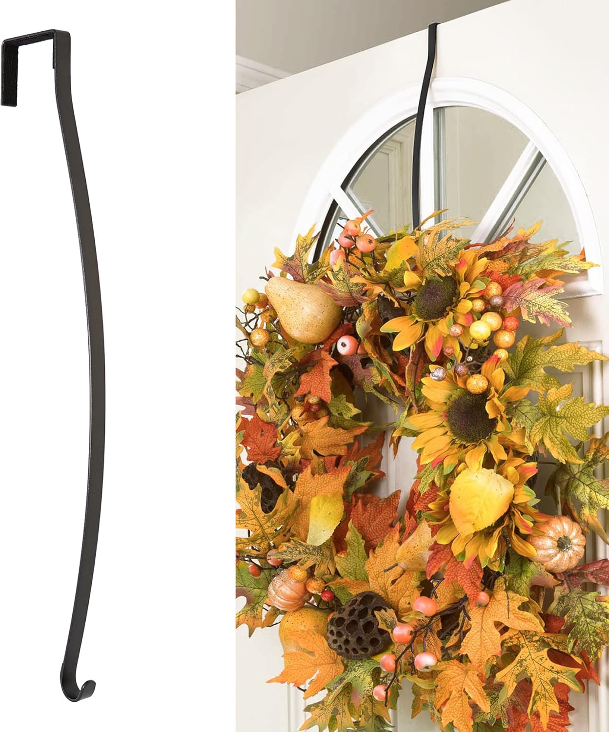 Wreath Hangers - Haute Decor HighProfile® Curved Over The Door Wreath Hanger (Matte Black) - Strong Metal Wreath Holder Hook for Doors with Raised Trim and Features