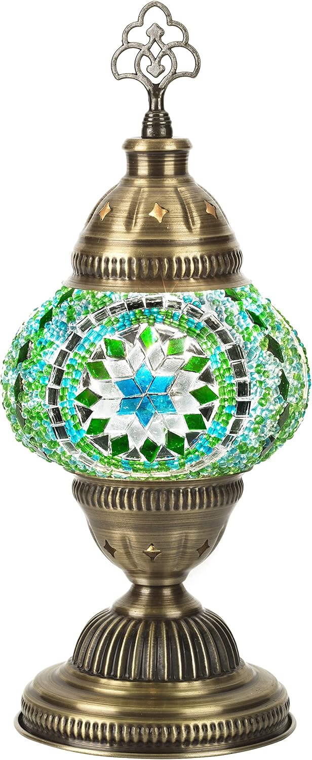 DEMMEX Handmade Colorful Mosaic Glass Table Desk Bedside Lamp Lampshade with Antique Brass Base, Small 11.8x5.5" (Cutest Jungle) - - 