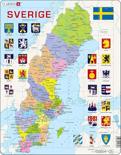 Larsen A7 Sweden Political Map Jigsaw Puzzle 70 Pieces Swedish Edition