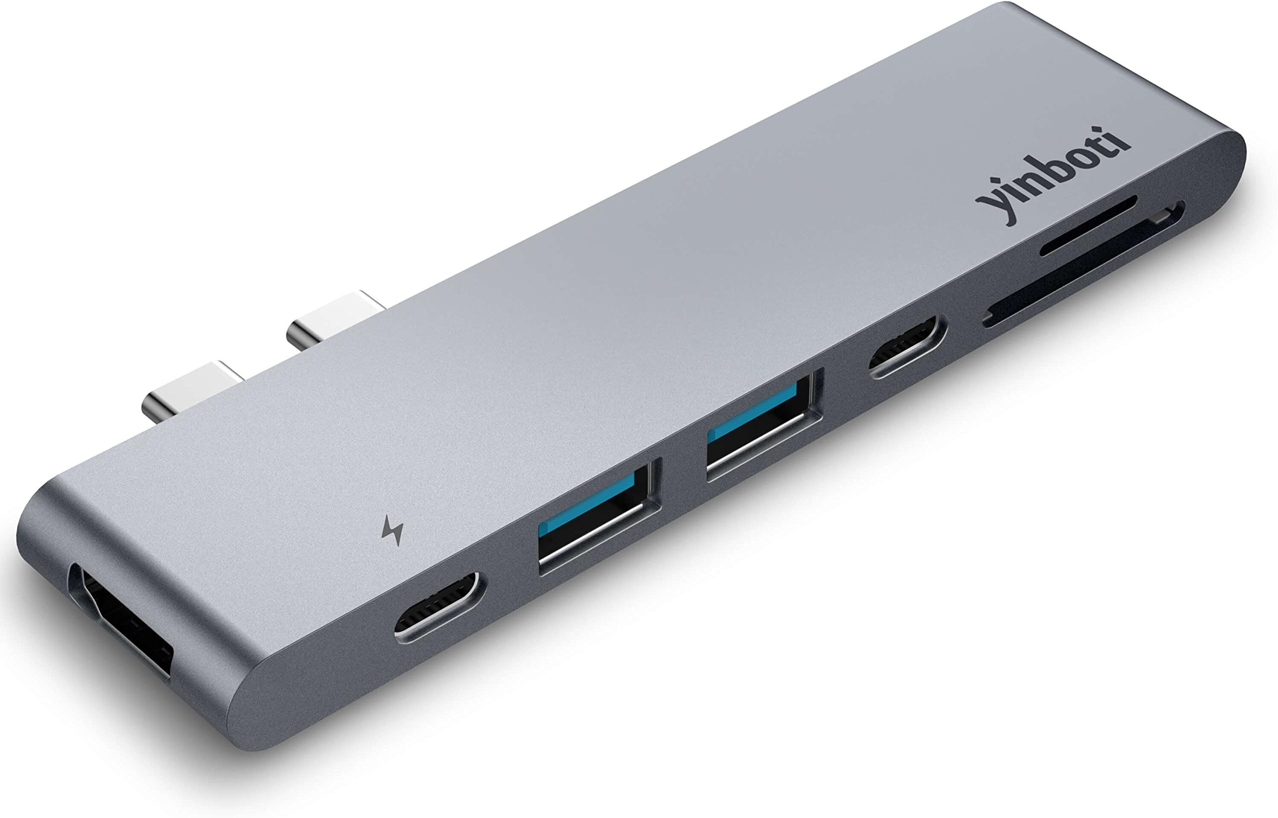yinboti Thunderbolt 3 USB Type-C Hub Adapter Dock for Macbook Pro 2016 2017 with HDMI, Thunderbolt 3, USB-C, USB3.0, SD and MicroSD Multi Ports - Space Grey