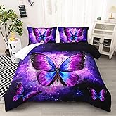 AILONEN Beautiful Butterfly Comforter Set Queen Size, Glowing Purple Butterfly Bedding Set for Girls Women,Bohemian Style Bed in a Bag,Starry Night Duvet Set,1 Quilt 2 Pillowcases,3 PCS