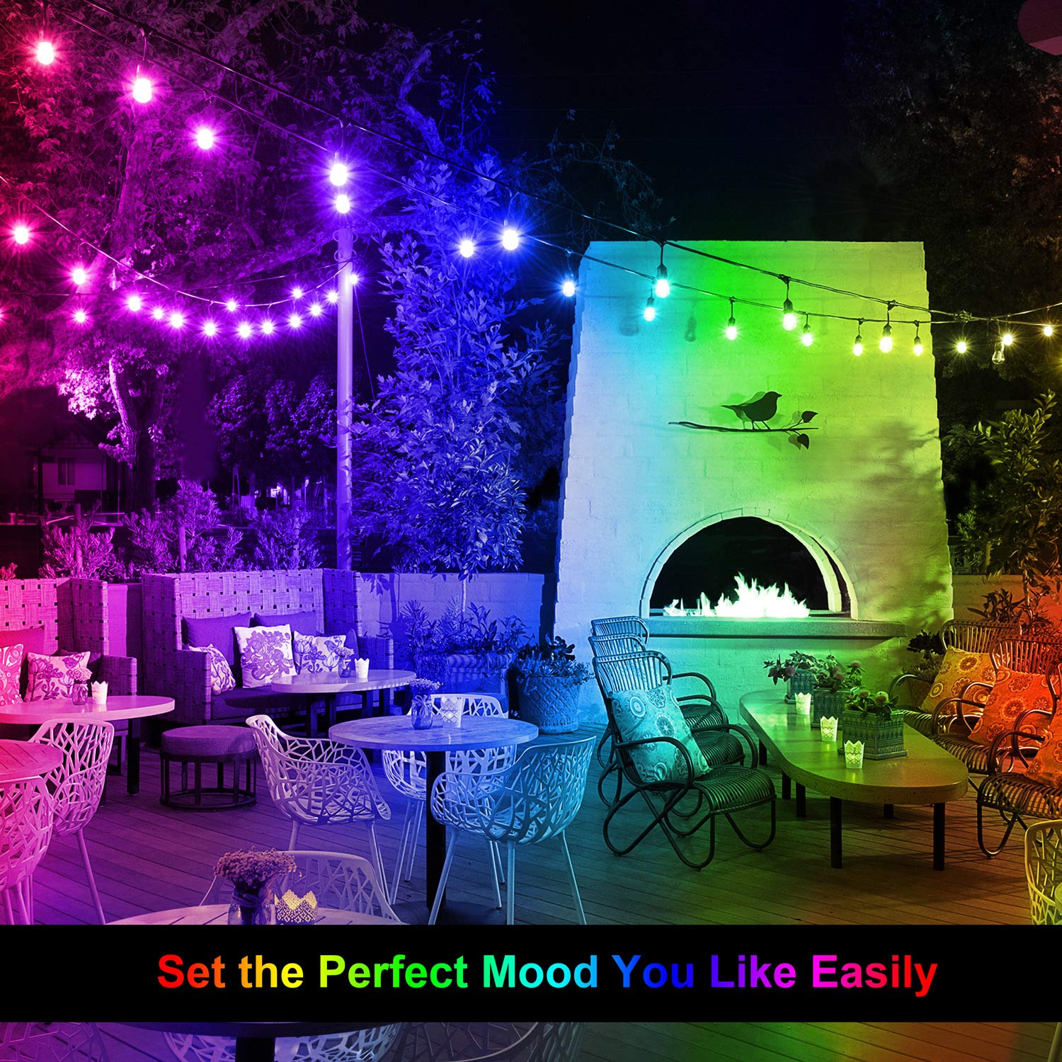 RGB Cafe LED String Lights with 16 S14 Shatterproof Edison Bulbs