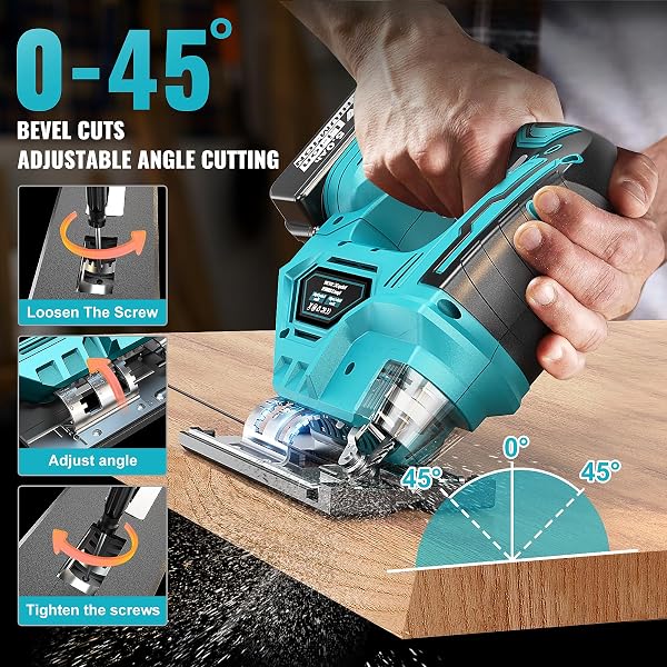 ECARKE JIGSAW COMPATIBLE WITH MAKITA 18V, BRUSHLESS CORDLESS JIGSAW TOOL WITH VARIABLE SPEED LED LIGHT, ±45° BEVEL CUTS 3-POSITION ORBITAL ACTION FOR CUTTING (WITH 5AH BATTERY & CHARGER STATION KIT)