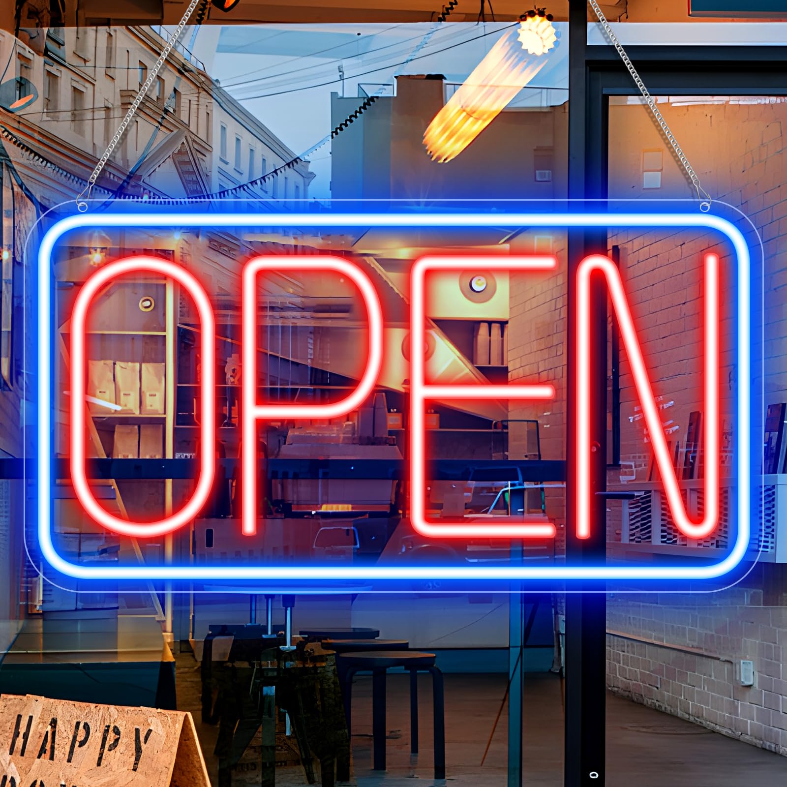 LED Neon Open Signs, 16.9''x 9.8'' Open Sign for Business, Eye-catching Neon Open Sign Electric Light Up Sign with USB Powered for Stores, Bars, Shop, Restaurant, Wall Decor（Blue&Red）