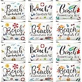 Chunful 12 Pcs Makeup Bag Summer Themes Cosmetic Bag Bulk Portable Essentials Kit Survival Kit Flamingo Palm Leaves Cosmetic Pouch with Zipper for Women Travel Accessories(Beach)