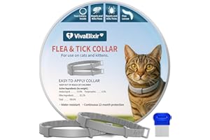 VIVAELIXIR Flea and Tick Collar for Cats 2 Pack, 12 Months of Cat Flea Collar Protection 2 Collars Made with Premium Plant Based Essential Oil Waterproof and Natural Treatment Prevention Free Comb