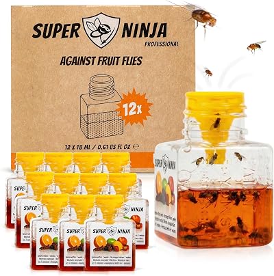 Super Ninja Fruit Fly Trap 12 Pack Natural Attractant Safe for Kitchen