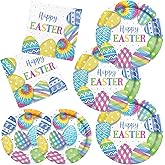 Happy Easter Party Supplies Kit, Disposable Dinnerware Includes, Paper Dinner Plates, Dessert Plates, Napkins for Easter party Decorations, Serve 50