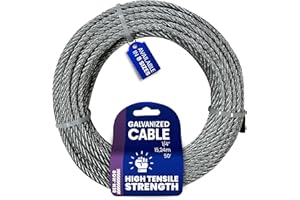 BEN-MOR Galvanized Steel Cable – 1/4 in x 50 FT 7X19 Core Flexible Cable Wire for Fencing, Clothesline, Deck Railing, Pulley, Winch Loop Rope with 1400 LBS Working Load Limit for Home and Industrial Use