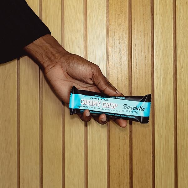 BAREBELLS PROTEIN BARS CREAMY CRISP – 12 COUNT, 20G HIGH PROTEIN TREATS – CHOCOLATE NUTRITION BAR WITH 1G TOTAL SUGARS – ON-THE-GO BREAKFAST OR POST-WORKOUT SNACK