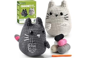 Faircosy Crochet Animals Kit for Beginners: Learn to Crochet Cats with Yarn, Hooks & Video Tutorials - DIY Amigurumi Starter Box - Perfect Christmas Holiday Gift for Teens & Adults