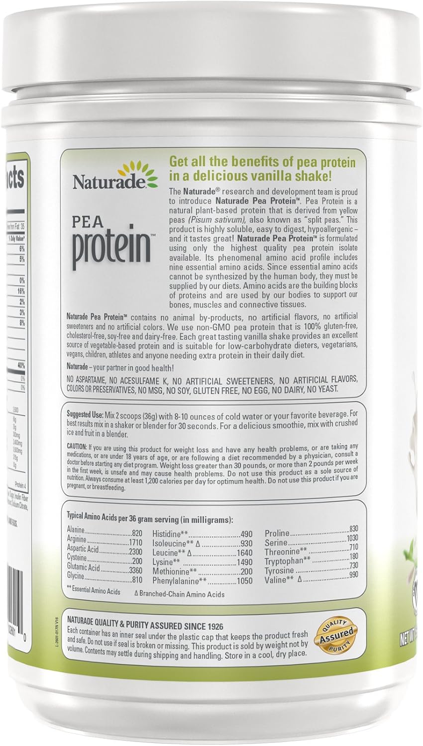 Naturade Plant Based Vegan Pea Protein – Vanilla – 15.66 oz: Health & Personal Care