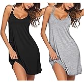 Ekouaer 2 Pack Nightgowns for Women Racerback Sleeveless Night Shirt Sexy Sleep Dress Spaghetti Strap Sleepwear S-XXXL