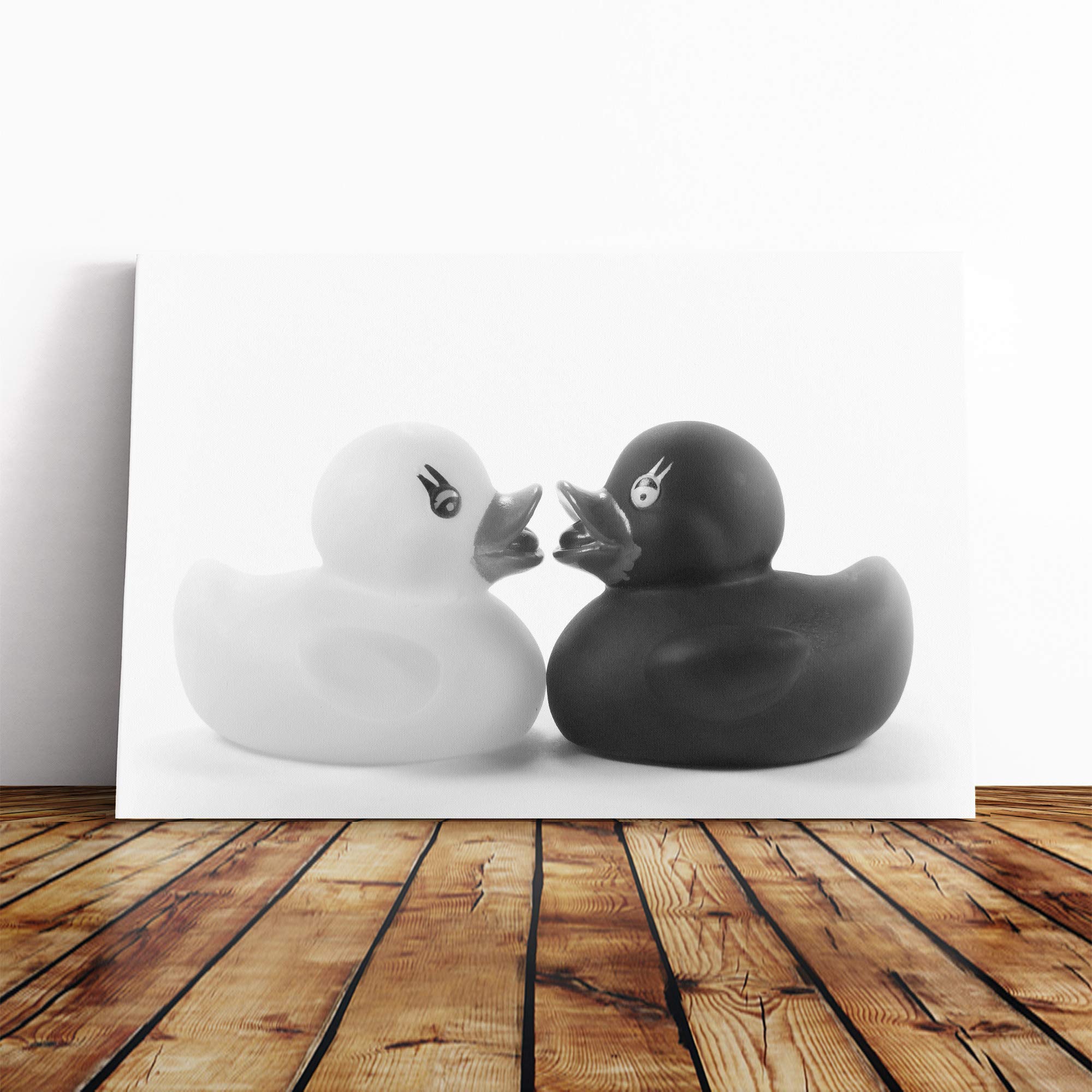 Rubber Ducks Opposites Attract Canvas Print | Gallery Wrapped 30mm Frame Wall Art | 20x14 inches | Ready to Hang | Modern Bird Picture | Living Room Bedroom Lounge Office