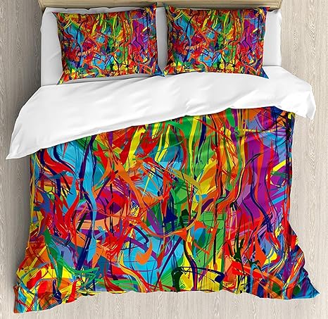 Amazon Com Modern 4 Piece Bedding Sets Circled Rainbow Like Colorful Lines In Contemporary Oil Painting Style Comforter Set Duvet Cover Bed Sheets Pillow Cases For Childrens Kids Teens Adults Twin Size Home Kitchen