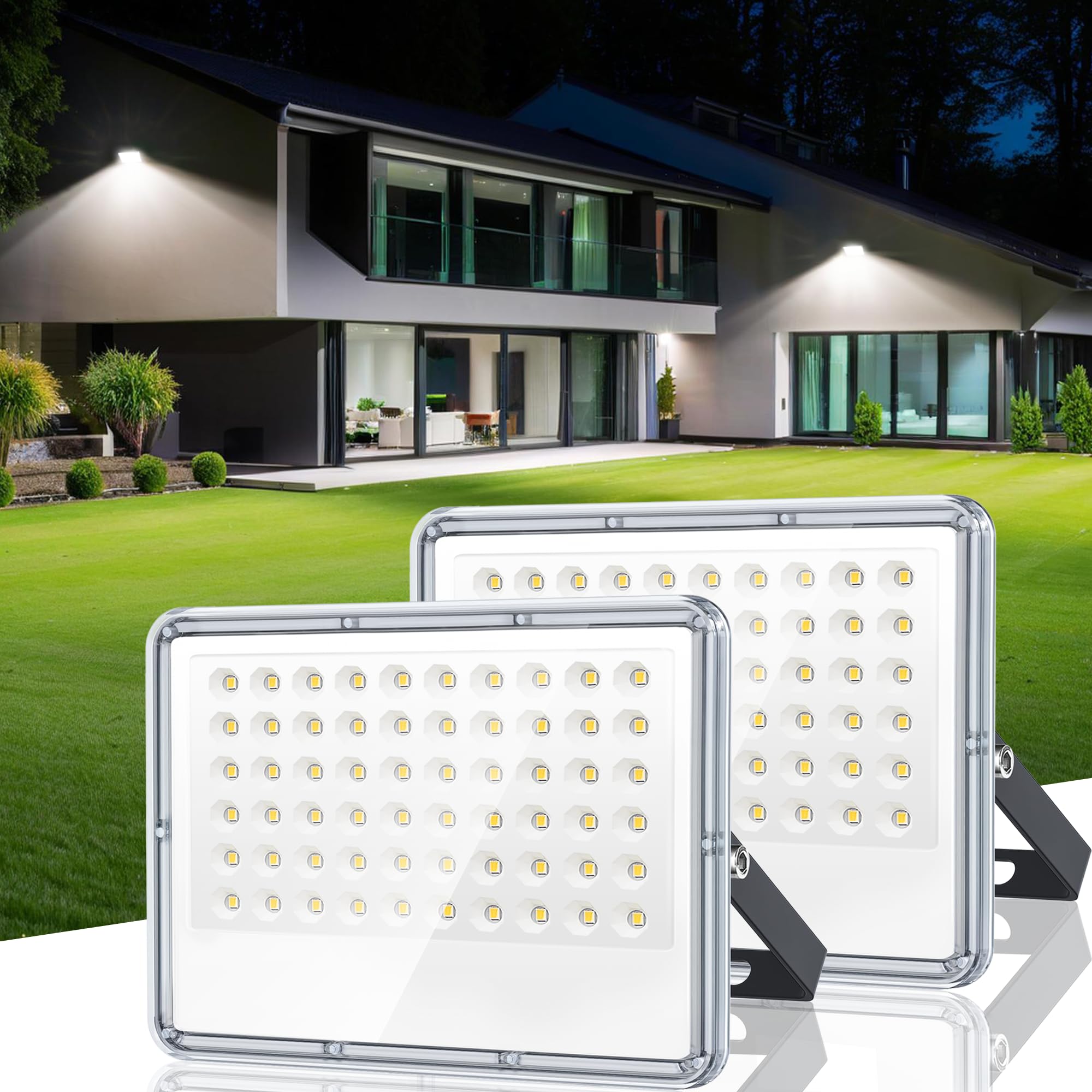 TASINUO 50W LED Floodlights 2 Pack, 5000LM Outdoor Security Lights, IP67 Waterproof, Daylight 7000K LED Flood Lights Outdoor for Garden, Yard, Garages, Warehouse, Patio, Billboards