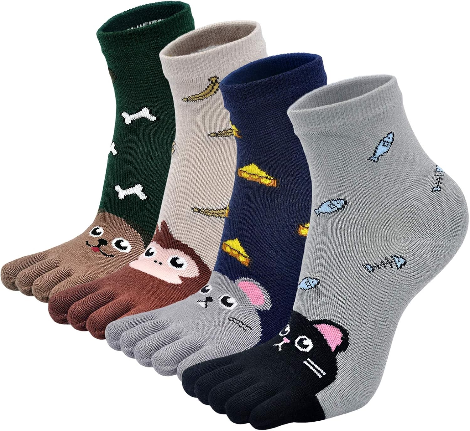 Kids Five Toe Socks Cute Cartoon Animal Antislip Cotton Colorful Funny